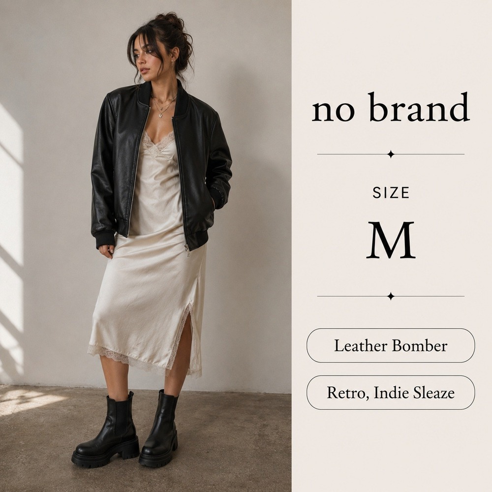Bomber Jacket Women's M Genuine Leather Full Zip Black Quilted Lined‎ Minimalist